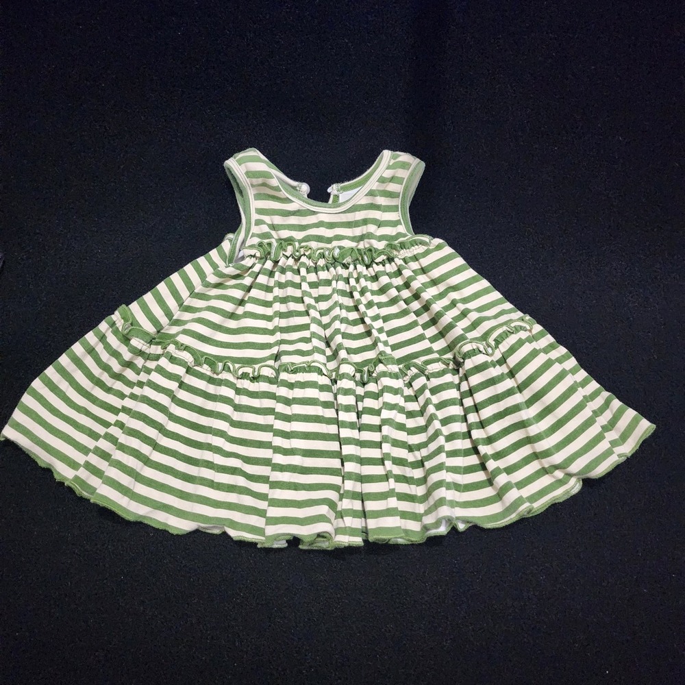 Marie Nicole Clothing Green White Stripe‎ Tiered Ruffle Dress Girls Size 5 Years